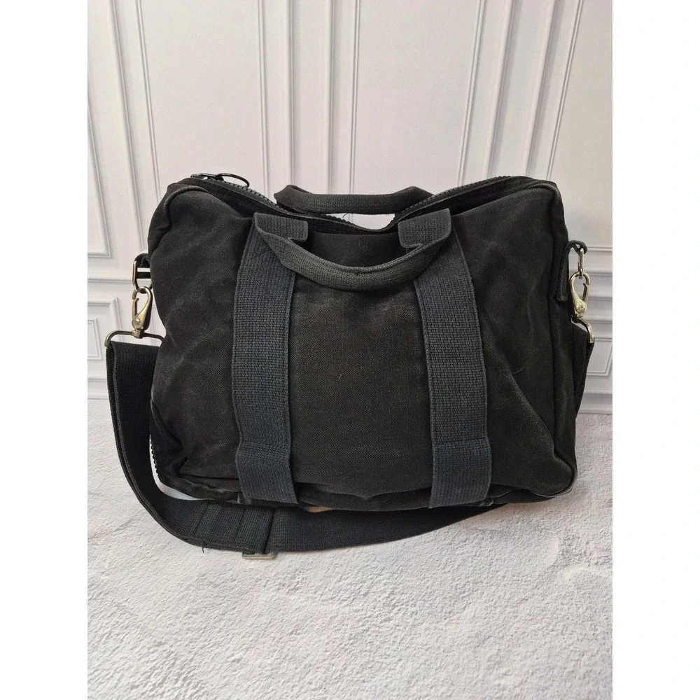 Lands End Square Rigger Black Canvas Briefcase Messenger Bag Mens YKK Zipper